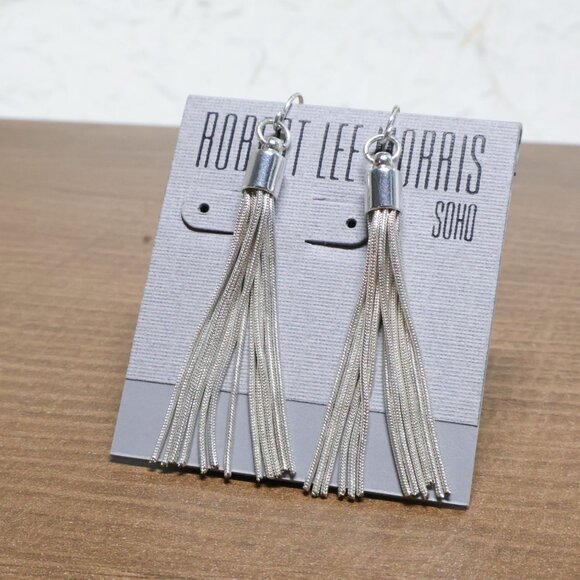Robert Lee Morris Silver Long Tassel Dangle Earrings Vintage Chain Drop Style - Picture 3 of 3